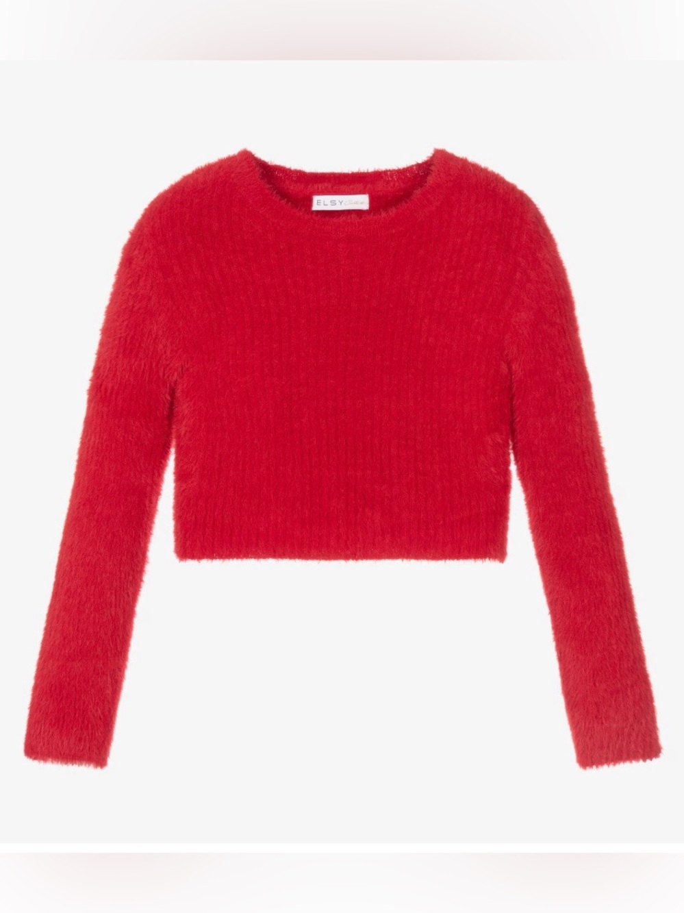Elsy Couture Girls Red Fluffy Knit Cropped Sweater, Scarlet Red, Size 10Y